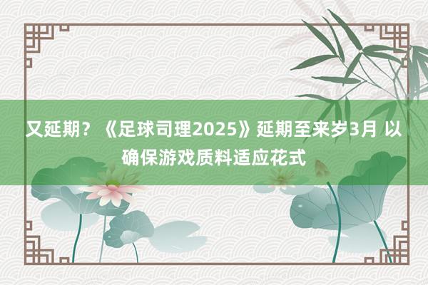 又延期？《足球司理2025》延期至来岁3月 以确保游戏质料适应花式